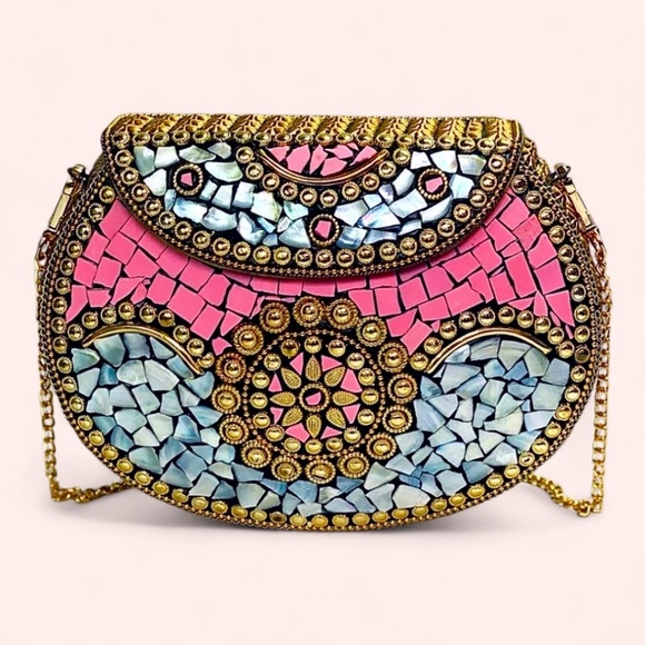Ramala Handbags - Ramala Mosaic Beverly Hills Pink Crossbody Bag Handmade Morocco Boho Glam